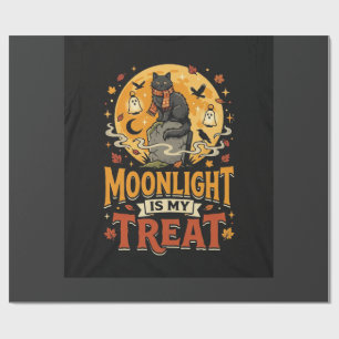 Halloween Zwarte Kat Maan Magie Cadeaupapier
