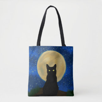 Halloween Zwarte Kat Maanverlichte Silhouet Draagtas