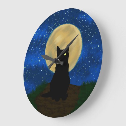 Halloween Zwarte Kat Maanverlichte Silhouet Grote Klok (Hoek)