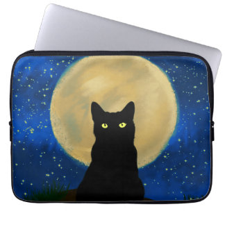Halloween Zwarte Kat Maanverlichte Silhouet Laptop Sleeve