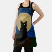 Halloween Zwarte Kat Maanverlichte Silhouet Schort (Insitu)