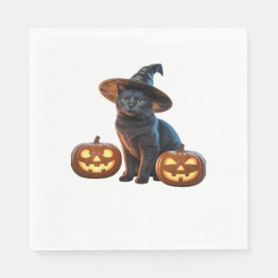 Halloween Zwarte Kat Magie Klassiek T-Shirt Servet