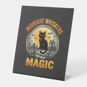 Halloween Zwarte Kat Maneschijn Magie Reclamebord Met Voetstuk