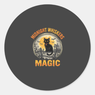 Halloween Zwarte Kat Maneschijn Magie Ronde Sticker