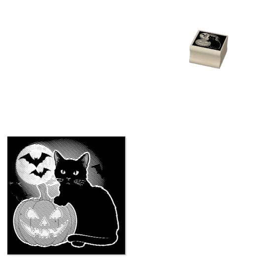 Halloween zwarte kat met pompoen rubberstempel (Gestempeld)