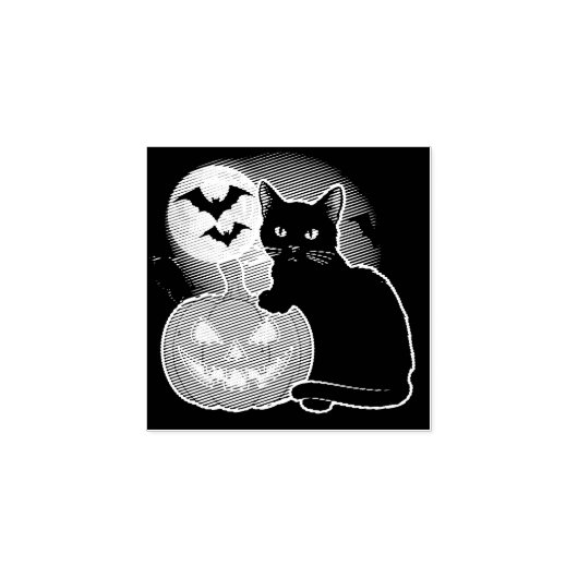 Halloween zwarte kat met pompoen rubberstempel (Afrduk)