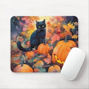 Halloween Zwarte Kat Met Pompoenen Griezelen Muismat