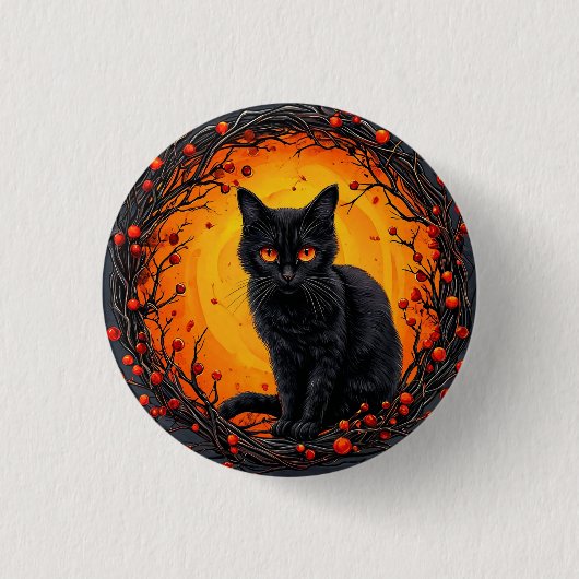 Halloween zwarte kat met stralende ogen ronde button 3,2 cm (Voorkant)