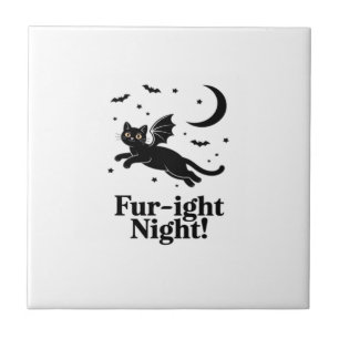 Halloween Zwarte Kat met Vleermuisvleugels Grafisc Tegeltje