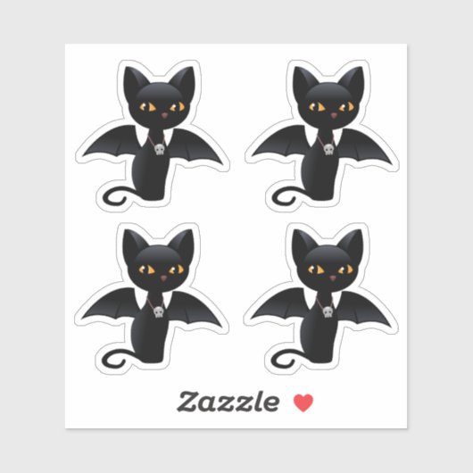 Halloween Zwarte Kat met Vleugels, Set van 4 Sticker (Vel)