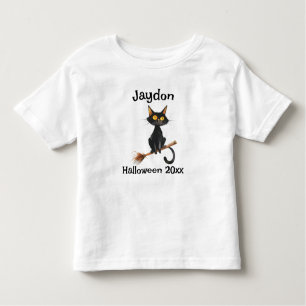 Halloween zwarte kat op een bezem personaliseren kinder shirts