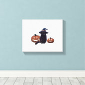 Halloween zwarte kat Oversized T-Shirt Canvas Afdruk (Insitu (Houten vloer))