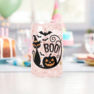 Halloween Zwarte Kat & Pompoen IJs Koffie Blikvorm Glas