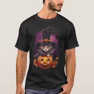 Halloween Zwarte Kat Pompoen Kostuum Spooky Witch T-shirt