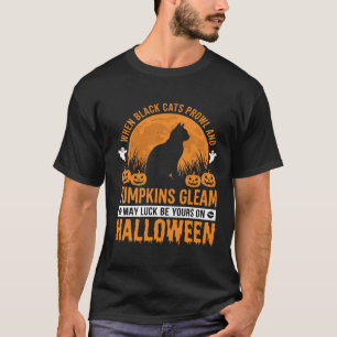Halloween Zwarte Kat Pompoen Maan Ontwerp_1 T-shirt
