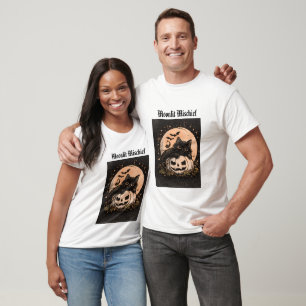 Halloween Zwarte Kat & Pompoen Maneschijn Grafisch T-shirt