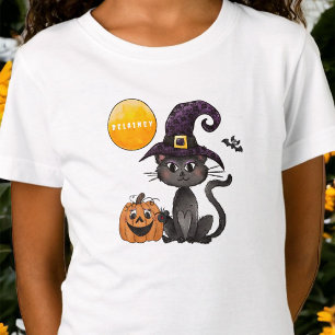 Halloween Zwarte Kat Pompoen Naam T-shirt
