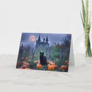 Halloween zwarte kat pompoen patch kaart