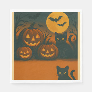 Halloween zwarte kat & pompoen servetten