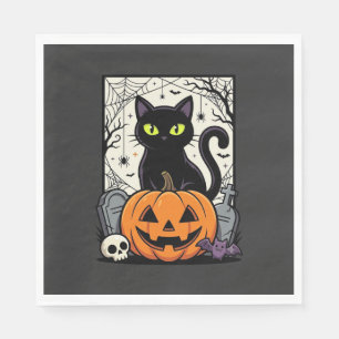 Halloween Zwarte Kat Pompoen Vectorontwerp Servet