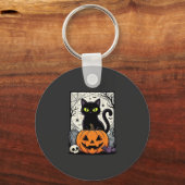 Halloween Zwarte Kat Pompoen Vectorontwerp Sleutelhanger (Voorkant)