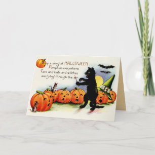  Halloween, Zwarte Kat, Pompoenen Kaart