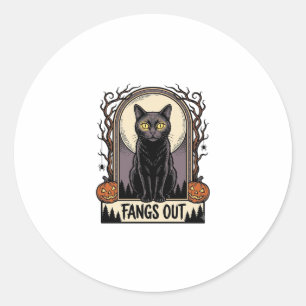 Halloween Zwarte Kat Shirt Vintage Hoektanden Desi Ronde Sticker