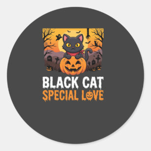 Halloween Zwarte Kat Speciale Liefde Pompoen Ontwe Ronde Sticker