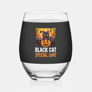 Halloween Zwarte Kat Speciale Liefde Pompoen Ontwe Wijnglas Zonder Voet