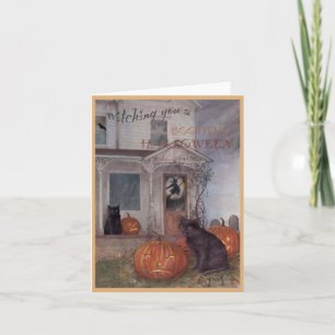 HALLOWEEN ZWARTE KAT & spookhuis Kaart