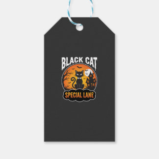 Halloween Zwarte Kat Spookhuis Maan Ontwerp Cadeaulabel