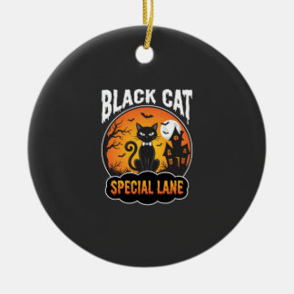 Halloween Zwarte Kat Spookhuis Maan Ontwerp Keramisch Ornament