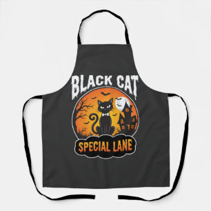Halloween Zwarte Kat Spookhuis Maan Ontwerp Schort