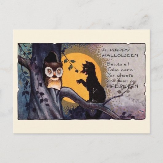 Halloween Zwarte Kat Uil Victoriaans gedicht Briefkaart (Voorkant)