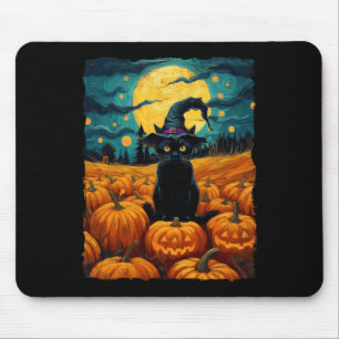 Halloween Zwarte Kat Van Gogh Heks Kawaii Pompoen Muismat