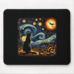 Halloween Zwarte Kat Van Gogh Sterrennacht Kat Lie Muismat