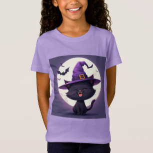 Halloween Zwarte Kat verkleed als Heksenhoed T-shirt