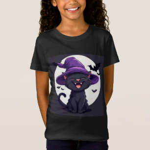 Halloween Zwarte Kat verkleed als Heksenhoed T-shirt