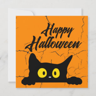 Halloween Zwarte Kat Versleten Textuur Oranje Feestdagenkaart