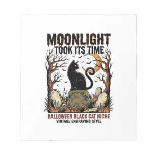 Halloween Zwarte Kat Vintage Kerkhof Shirt_1 Notitieblok