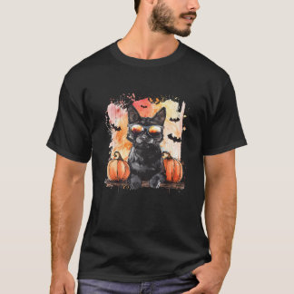 Halloween Zwarte Kat Vleermuizen Pompoen Trick or  T-shirt