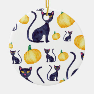 Halloween zwarte katten en Oranje pompoenontwerp Keramisch Ornament