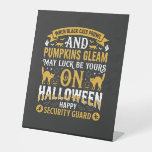 Halloween Zwarte Katten en Pompoenen Beveiligingsb Reclamebord Met Voetstuk