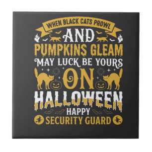Halloween Zwarte katten en pompoenen beveiligingsb Tegeltje