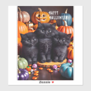 Halloween zwarte katten met pompoenen en Snoep Sticker