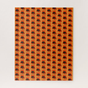 Halloween Zwarte Katten Oranje Vierkanten Cartoon Legpuzzel