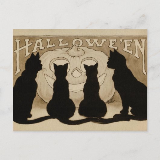  Halloween zwarte katten pompoen briefkaart (Voorkant)