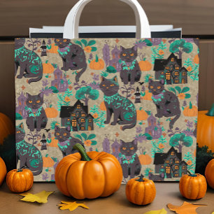 Halloween zwarte katten pompoenen spookhuis rustie behang