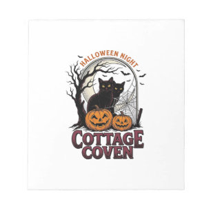Halloween Zwarte Katten Vintage Coven Pompoen Kuns Notitieblok