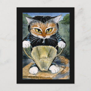 Halloween zwarte kattenkostuum briefkaart